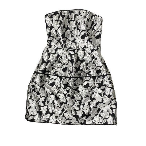 Oscar De La Renta Metallic Floral Sleveless Cocktail Mini Dress - Picture 4 of 10